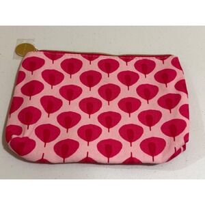 Estee Lauder Pink Red Leaf Print Recycled Fabric Makeup Bag Cosmetic Pouch